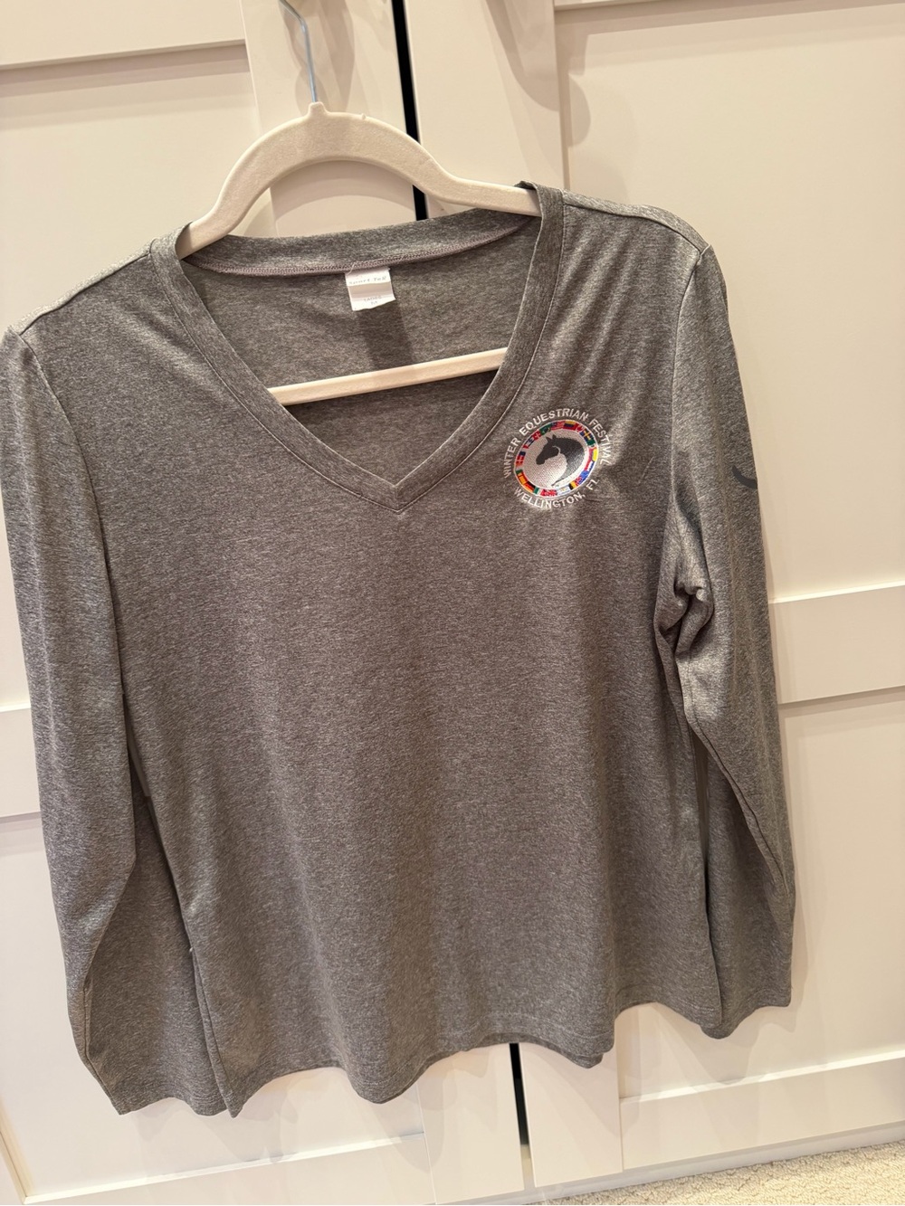 Women's Heather Gray V-Neck Long Sleeve Tee with Logo